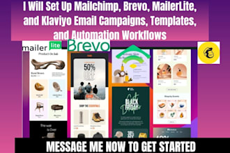set up mailchimp brevo mailerlite klaviyo email campaigns templates and workflow