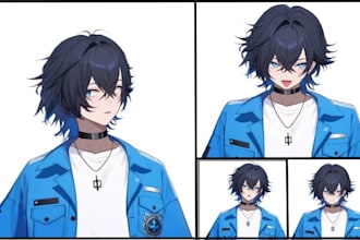 do 2d character design concept art for streaming game vtuber animation video