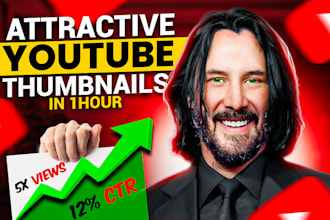 create eye catchy clickbait and perfect youtube thumbnails to boost views
