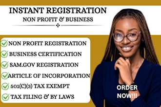 provide expert 501c3 nonprofit registration, reinstatement, llc setup, and sba