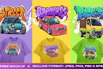 create car illustration with graffiti style