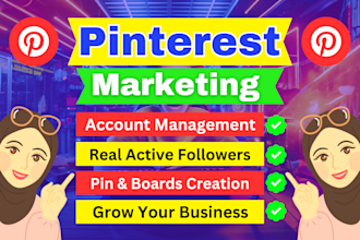 pinterest marketing account manager create pins boards and design SEO optimized