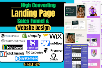 do elegant and engaging godaddy, figma, wix, squarespace landing page design