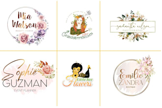 do hand drawn custom feminine, botanical, boho, floral, wedding logo design