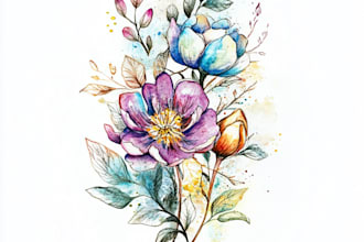 draw watercolor floral illustration