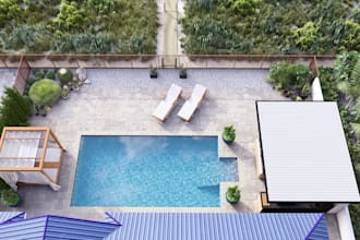 do backyard landscape design, pool, deck, lawn, garden and patio landscape