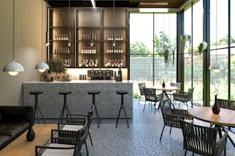 create cafe or bar interior design and 3d rendering