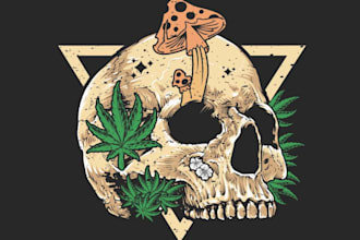 draw custom hand drawn skull mushroom logo for your brand