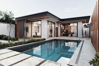 redesign 3d villa exterior rendering, garden,patio, apartment elevation,cgi pool