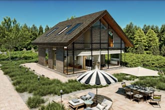 render 3d farm house, tiny house ,cottage exterior ,interior design, wood house
