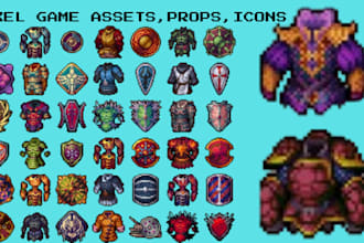 create pixel art icons,assets,game props, objects,gui for video games,rpg maker