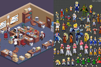 create pixel art animation characters sprite objects for you
