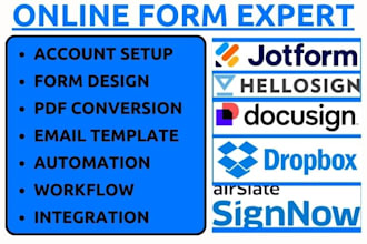 setup jotform docusign hellosign dropbox signnow zoho sign formstack sign adobe