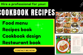 design your cookbook recipes, food menu, recipe book layout, airfryer diet