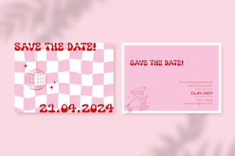 create a trendy retro invitation card or postcard