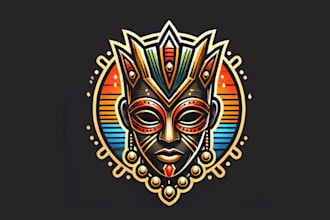 design a unique and bold african mask mascot logo for your brand