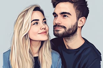 illustrate a romantic family couple portrait