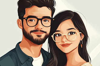 illustrate a romantic family couple portrait