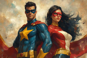 draw superhero couple portrait art