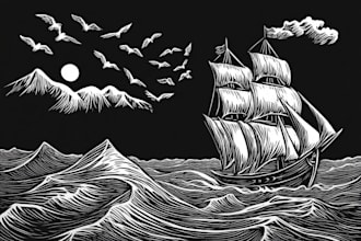 do colorful linocut and woodcut book illustrations