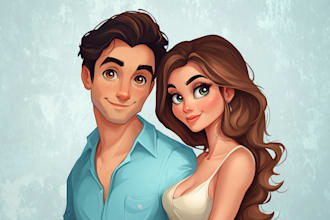 draw cartoon disney couple portrait
