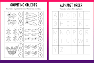 design preschool, kindergarten kids tracing, workbooks, and activity worksheets