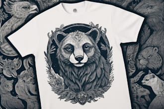 create animal linocut tshirt design for brands