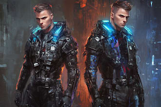 design cyberpunk and fantasy character splash art