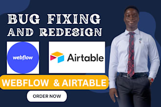 fix webflow bug and design issues, fix airtable crm, and be webflow expert