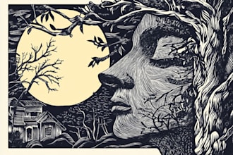 draw high quality illustration in linocut style