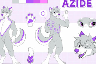 draw furry reference sheet, vtuber, fursona ref sheet character design paws oc
