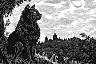 draw niche colorful linocut and woodcut book illustrations