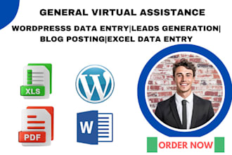 be virtual assistant for lead,blogposting wordpress data entry, copy paste work