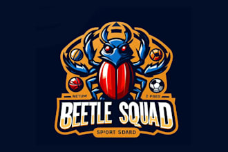 design a bold beetle squad sport mascot logo for your team or brand