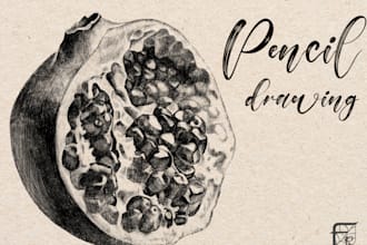 create a pencil drawing of food, drink, vegetables, or fruit