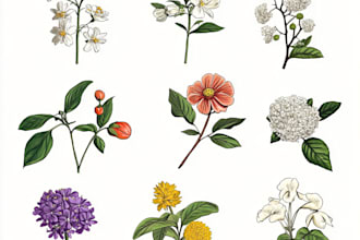 draw botanical illustration of flower illustration, plant