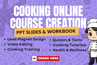 write cooking online course, ppt slides creation, recipe course on tella, udemy