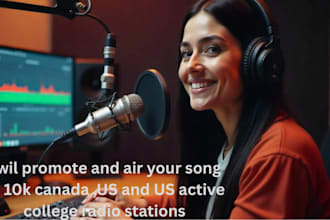 promote and air your song to 10k canada UK and US active college radio stations