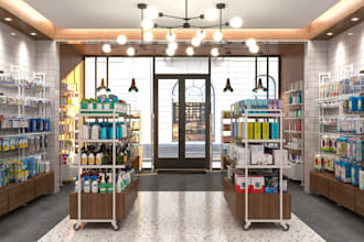 do 3d retail store, jewelry store design with rendering