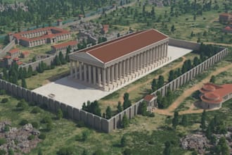 recreate 3d temple,render castle, skyscrapper, lanscape design, interior, museum