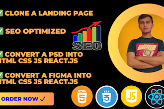 copy and clone landing page using HTML CSS js and react