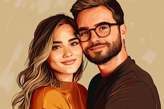 draw a cute cartoon couple portrait