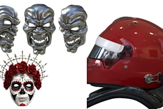sculpt 3d mask, 3d helmet, 3d cosplay model, japanese mask, oni mask