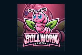 design pink bollworm cartoon, character mascot logo with free source file
