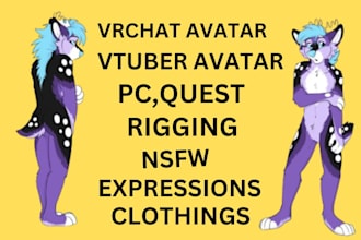 do custom 3d vrchat furry avatar vrc fursona character vr nsfw model vtuber rig