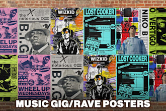 design unique posters for your music gigs, raves and festivals