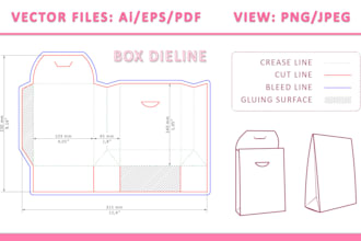 create a die cut line template for a packaging box