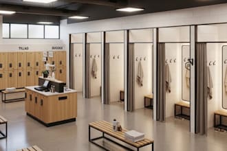 do 3d design and renovation of 3d locker room, 3d fitting room, 3d changing room