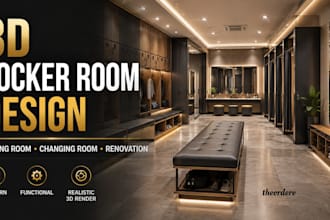 create 3d  locker room design, 3d fitting room, 3d changing room