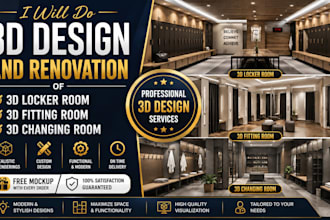 do 3d design and renovation of 3d locker room, 3d fitting room, 3d changing room